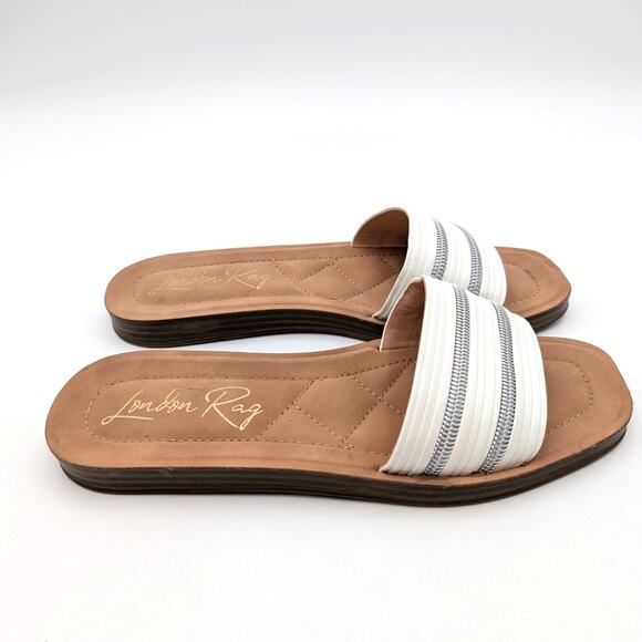 London Rag Zosaya Faux Zipper Detail Slide Sandal Women's White Size US9 EU40 - Picture 4 of 9